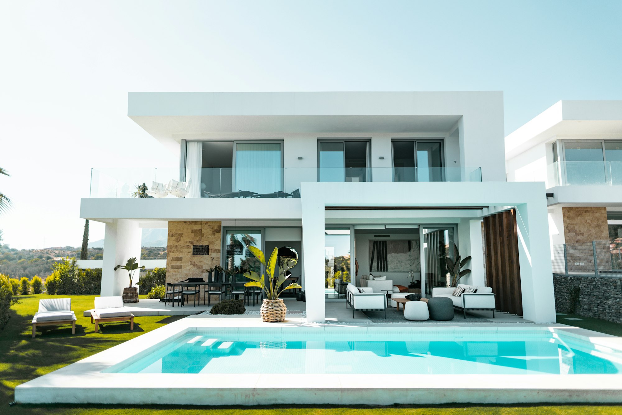 Luxury modern home exterior at dusk